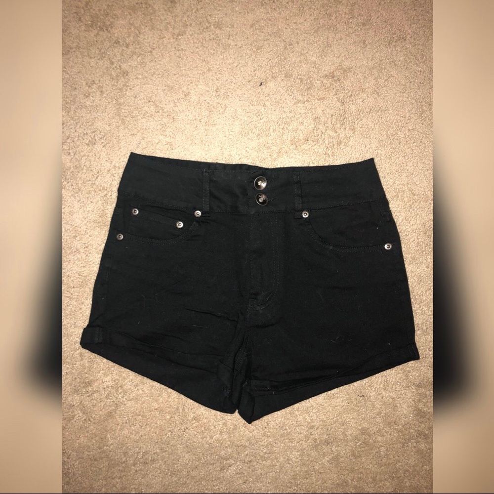 high waisted black jean shorts